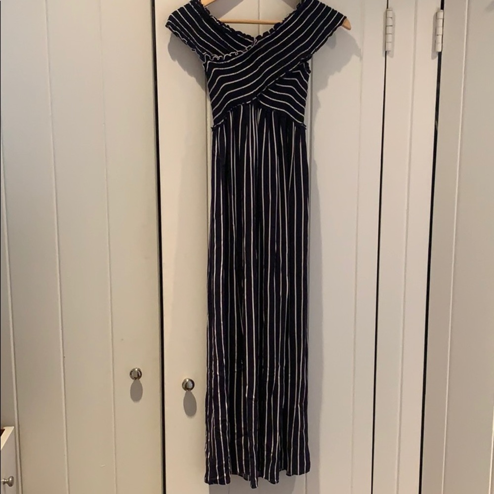 Aqua navy striped midi dress
